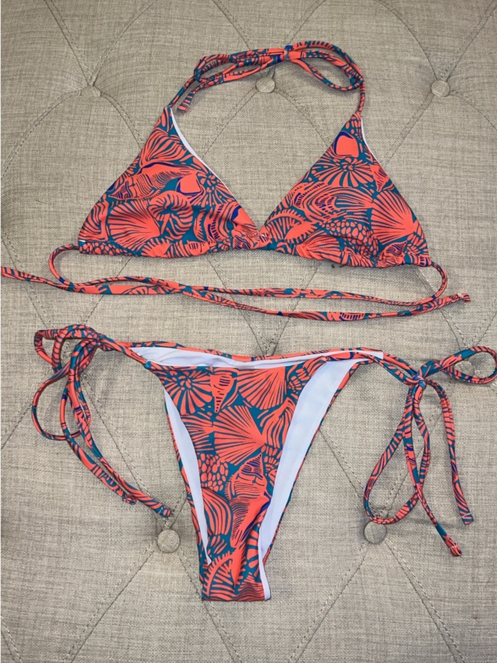 SHEIN Coral & Navy Floral Tie Bikini Set